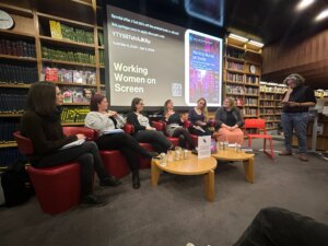 Image of book launch panel - six women in seats, one standing